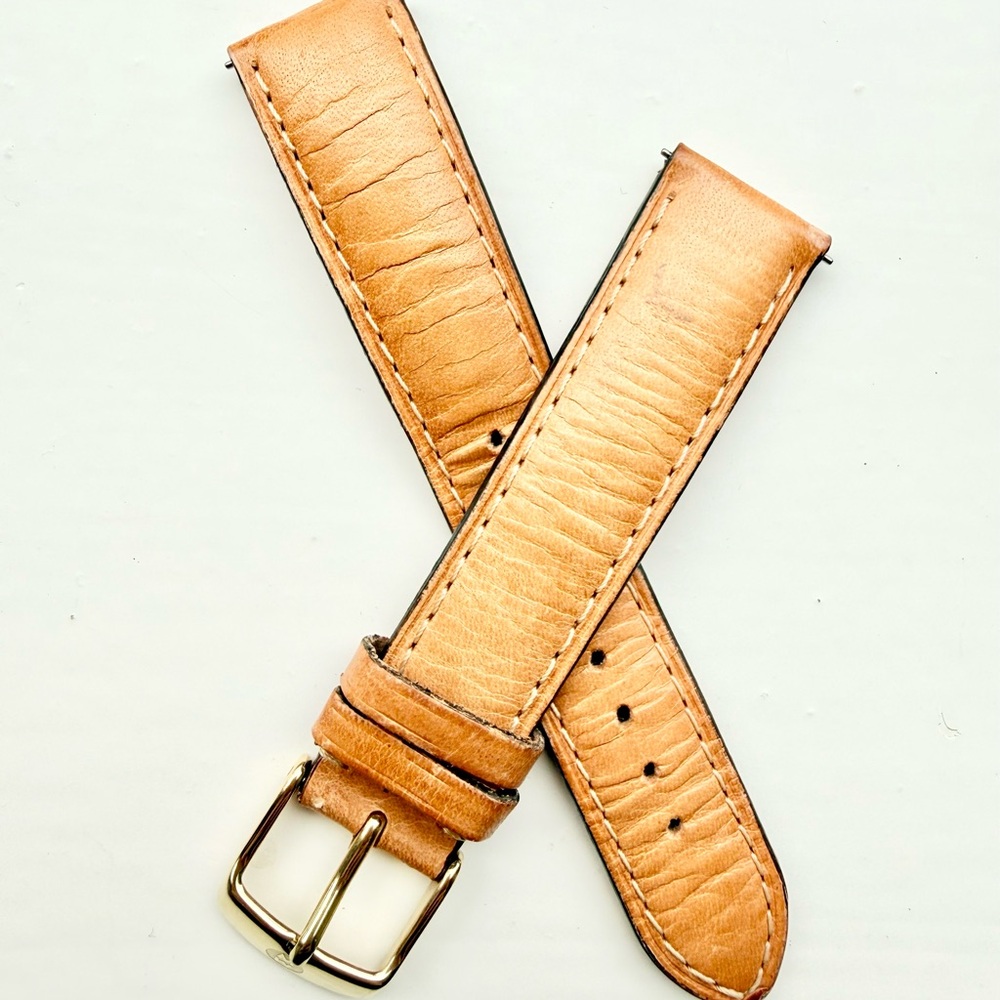 Michele Tan Leather Watch Strap with Gold Buckle